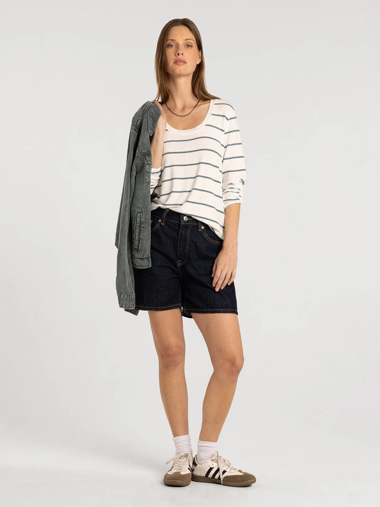 Lauren Top in White Sage Stripes