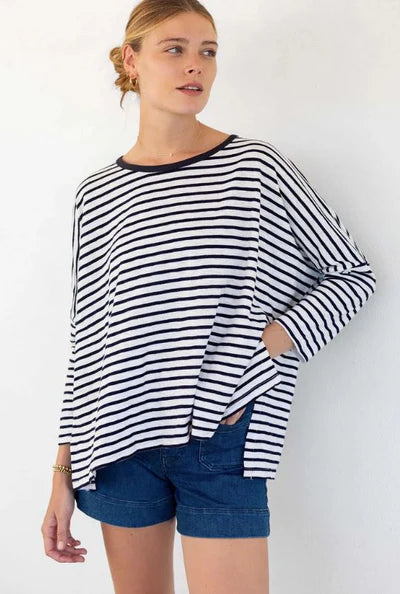 Catalina Slub Tee in Navy & White Ringer