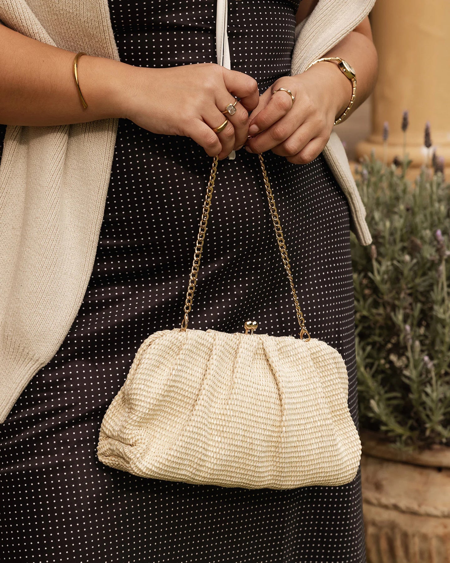 Goldie Clutch - Vanilla Raffia