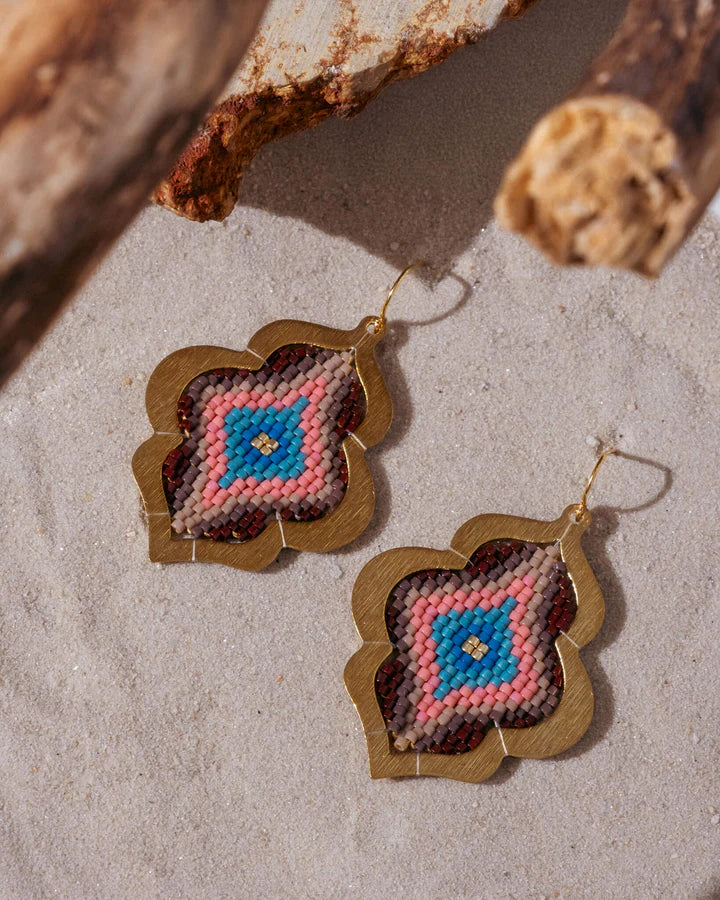 Window Drop Earrings in Brown & Blue