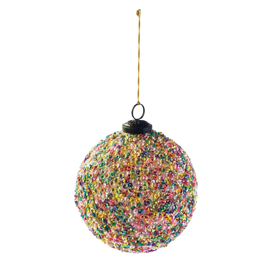 Recycled Glass Ball Ornament w/ Sequins (3 sizes)