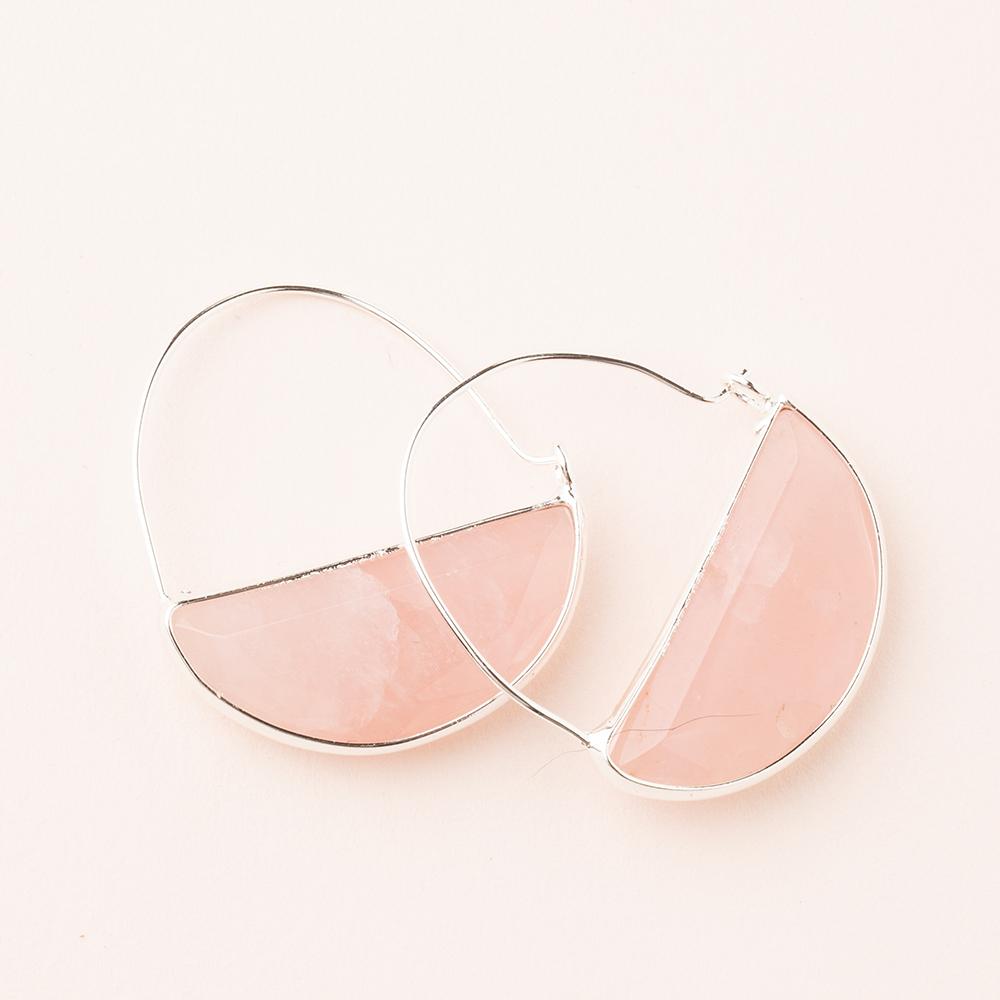 Stone Prism Hoop in Rose Quartz/Silver
