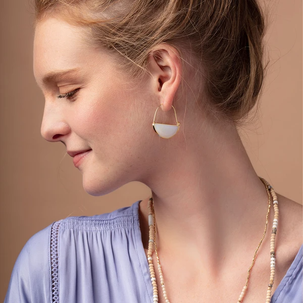 Stone Prism Hoop in Opalite/Gold
