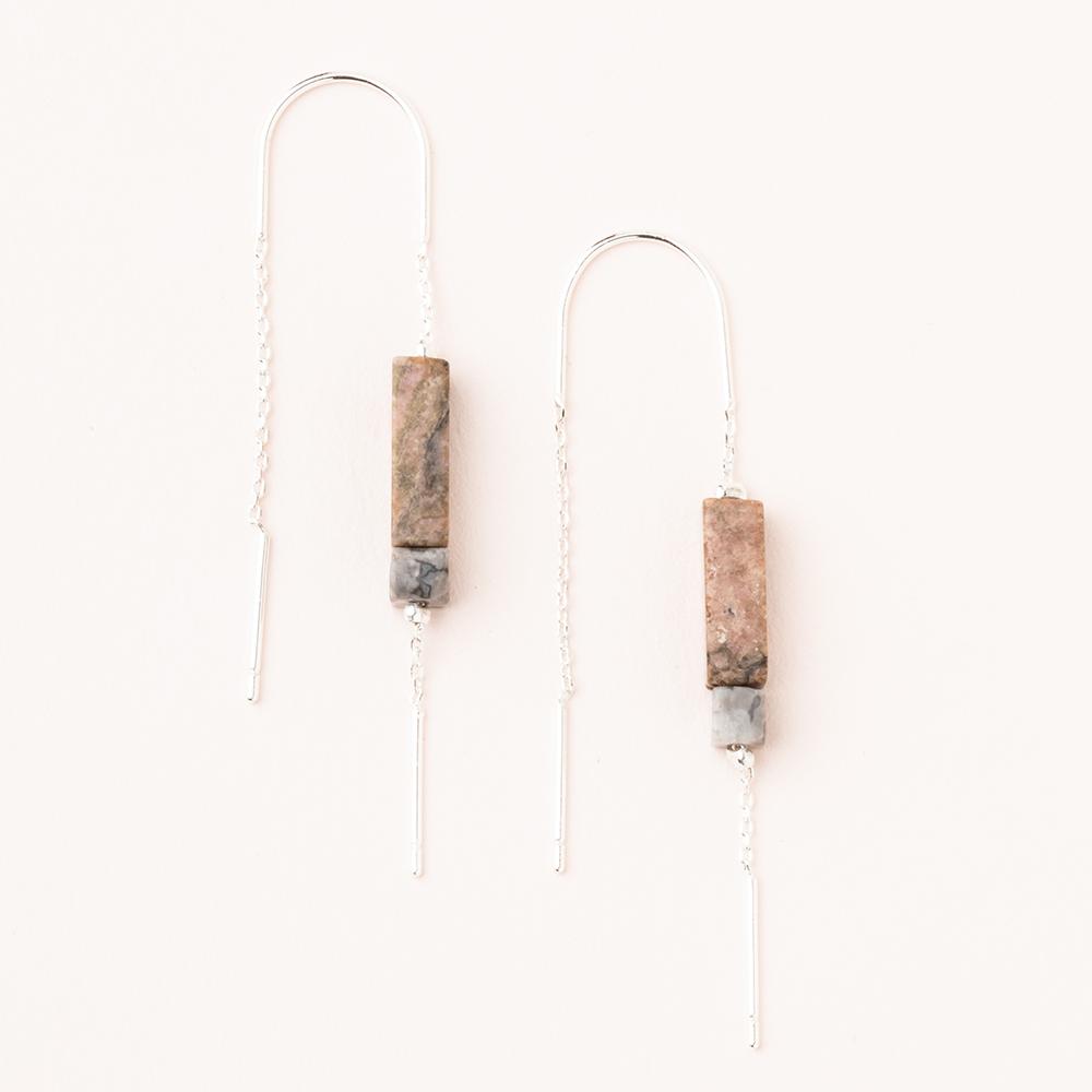 Rectangle Stone Earring in Rhodonite/Black/Silver