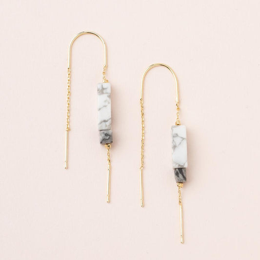 Rectangle Stone Earring in Howlite/Black/Gold
