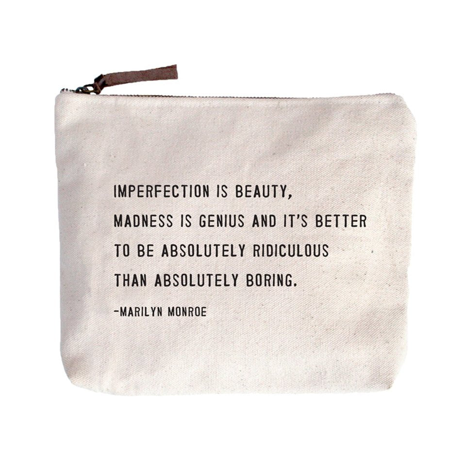 Canvas Zip Bag: Imperfection is Beauty (Marilyn Monroe) - Beige