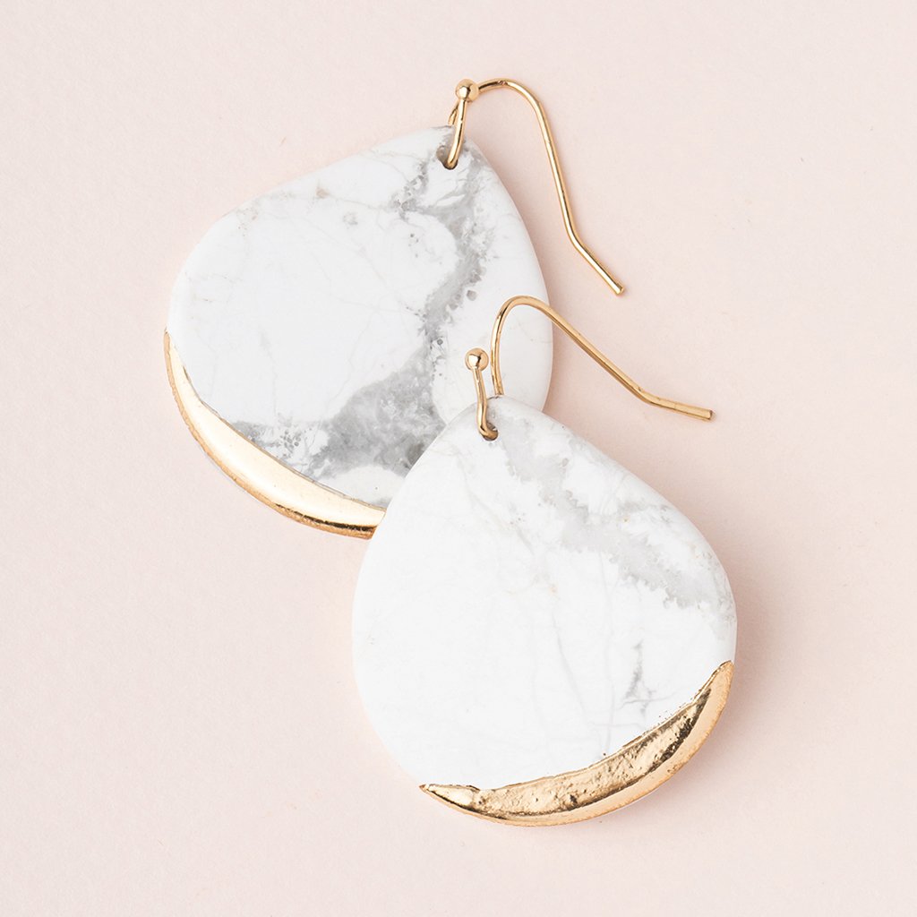 Stone Dipped Teardrop Earring in Howlite/Gold