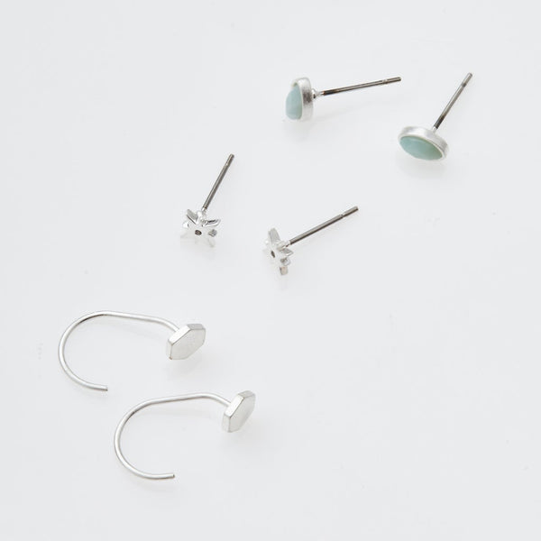 Gabby Stud Earring Trio - Silver