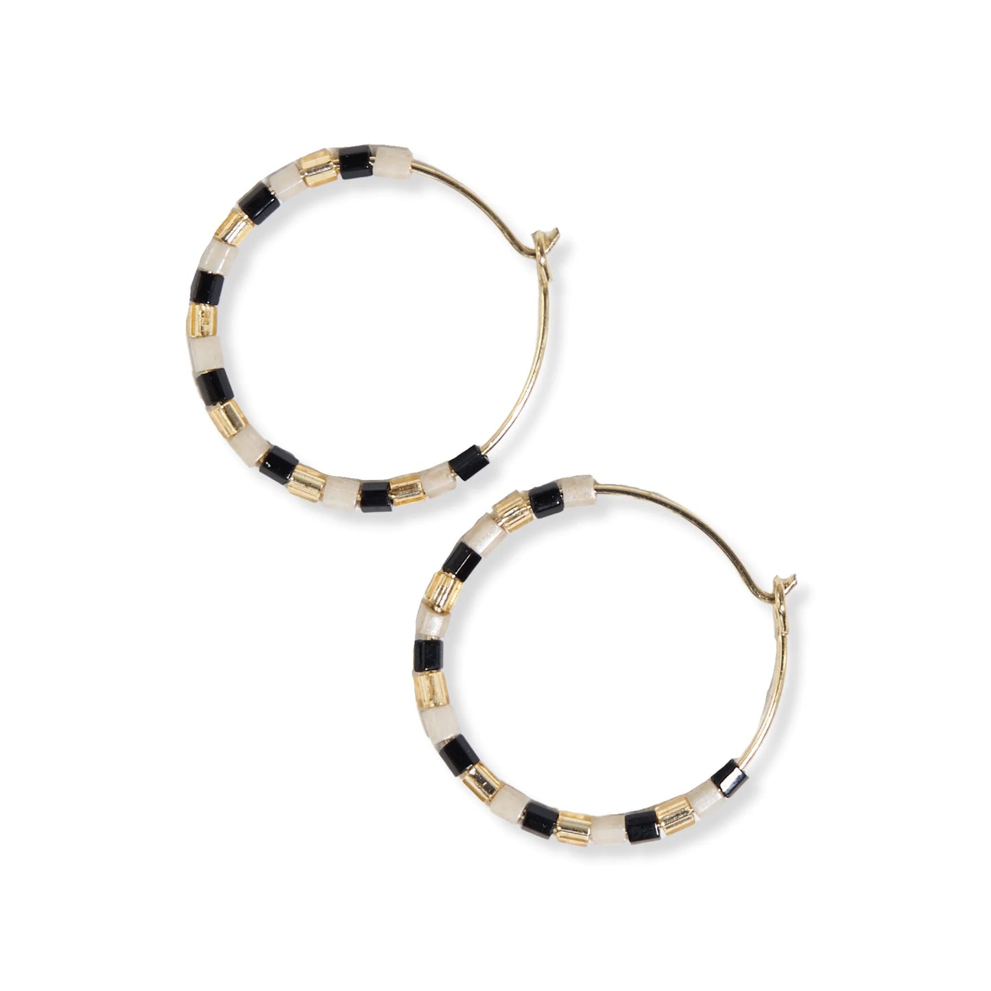 Victoria Mixed Beaded Hoop Earrings in Black