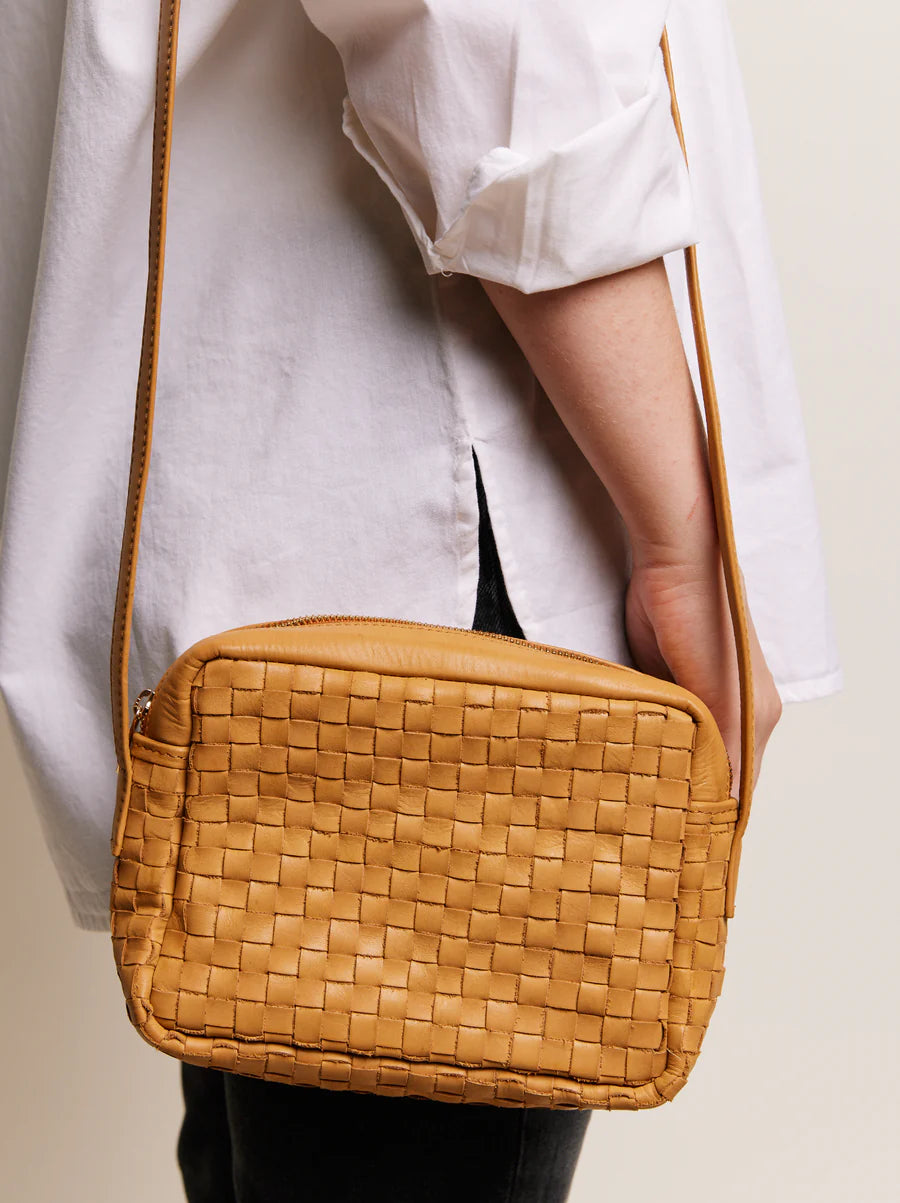 Valerie Woven Crossbody in Cognac