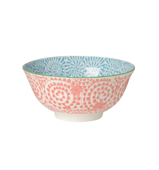 Orange and Blue Swirls Stamped Bowl - 6"