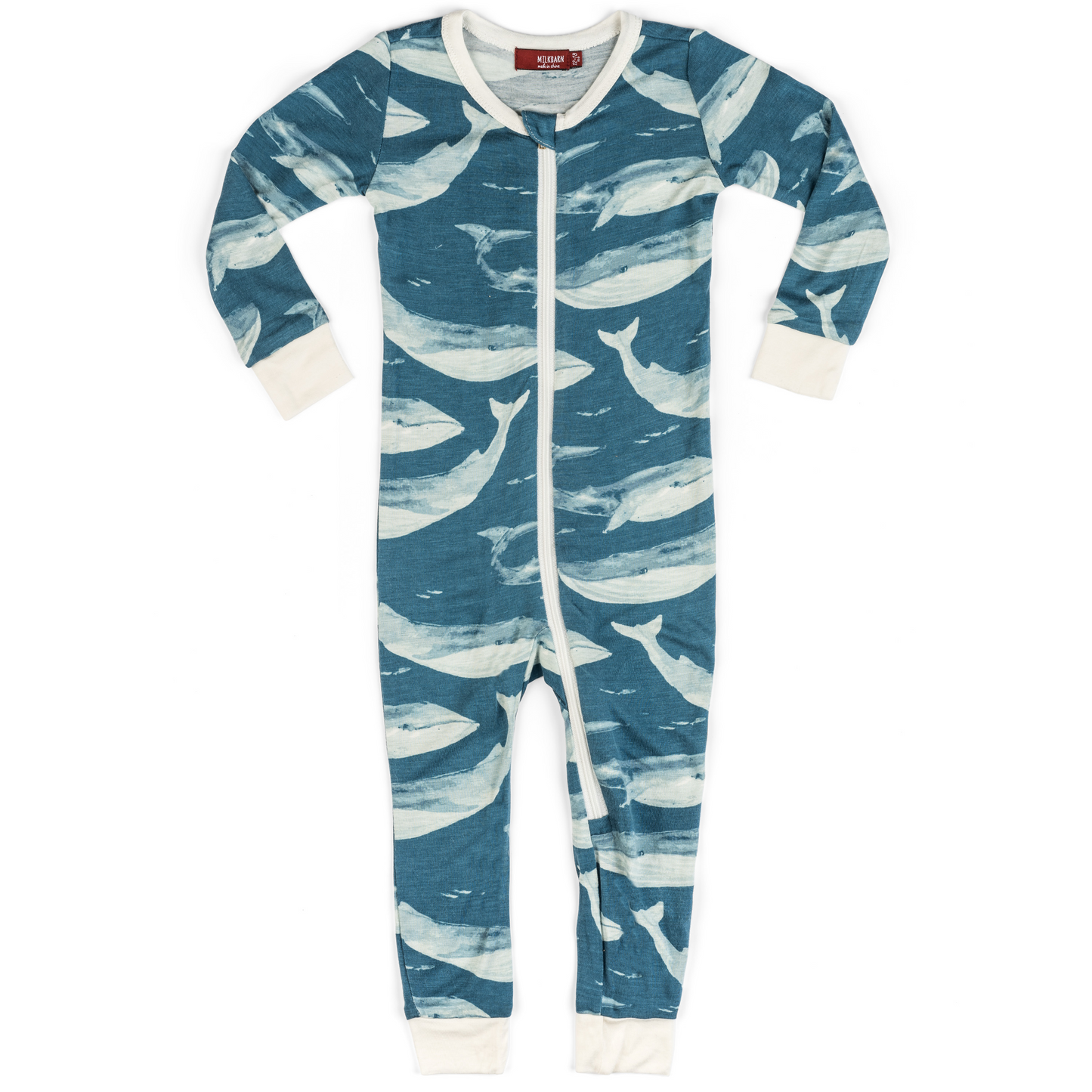 Zipper Pajamas in Blue Whales (Bamboo)