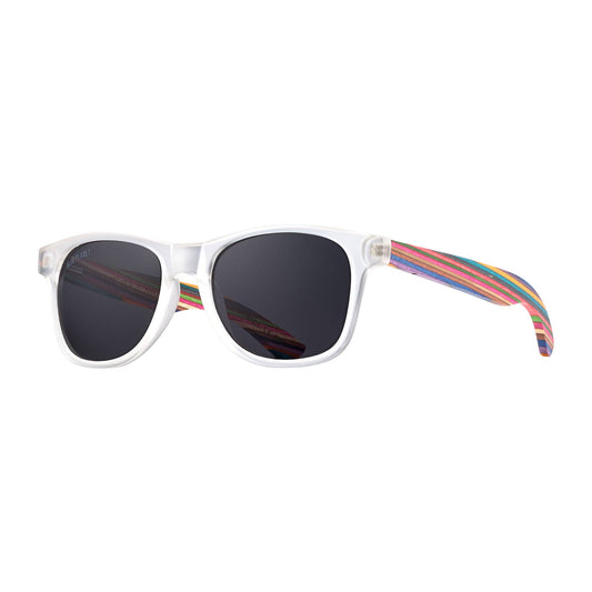 Indio Sunglasses - Matte Clear / Rainbow Wood/ Smoke Polarize