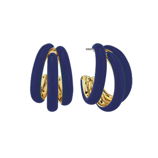 Petite Navy Tri-Hoop Earrings