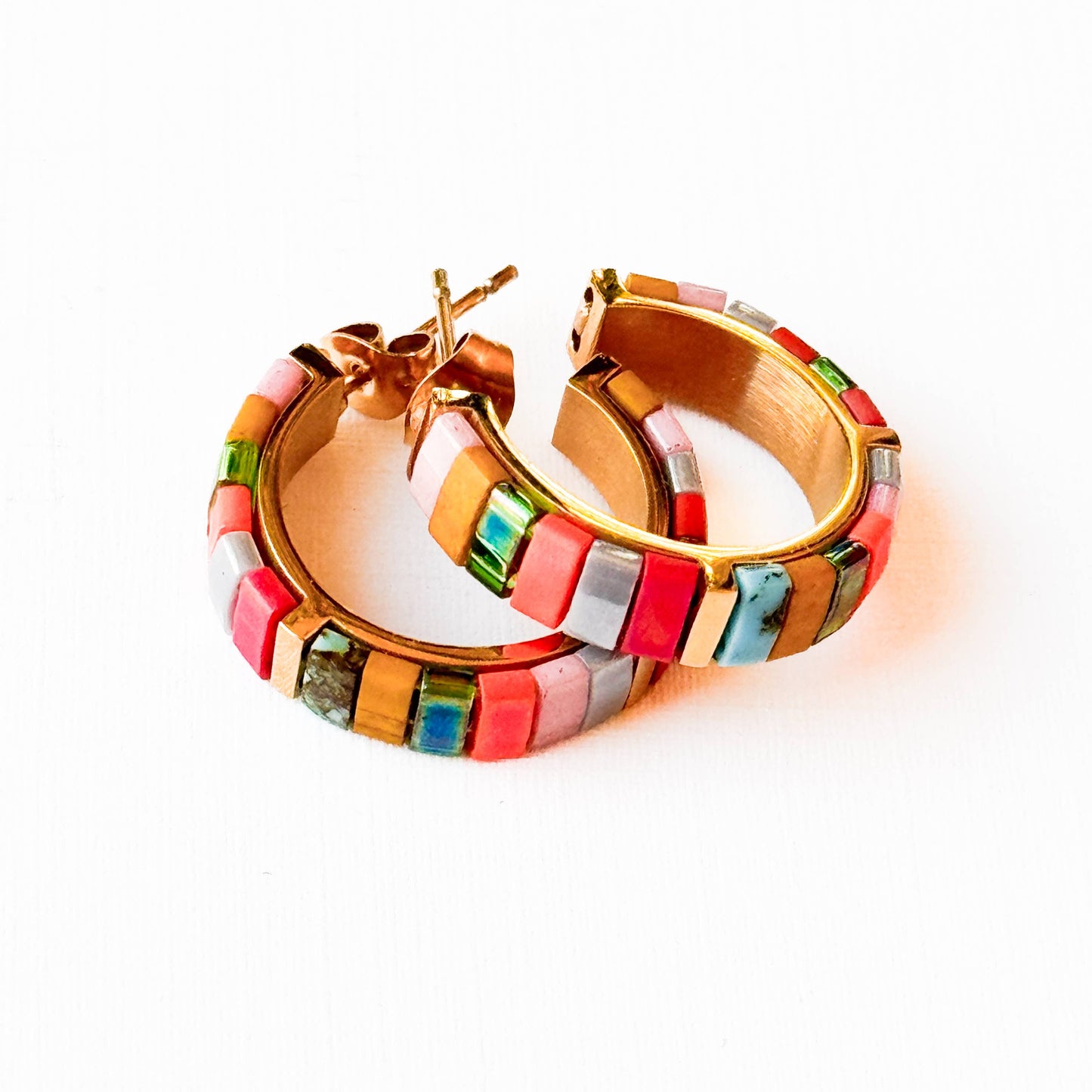 Mixed Color Tila Bead Hoop Earrings