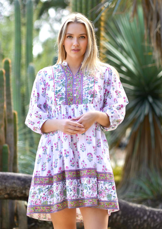 Zadie Block Printed Mini Dress in Pink + Teal