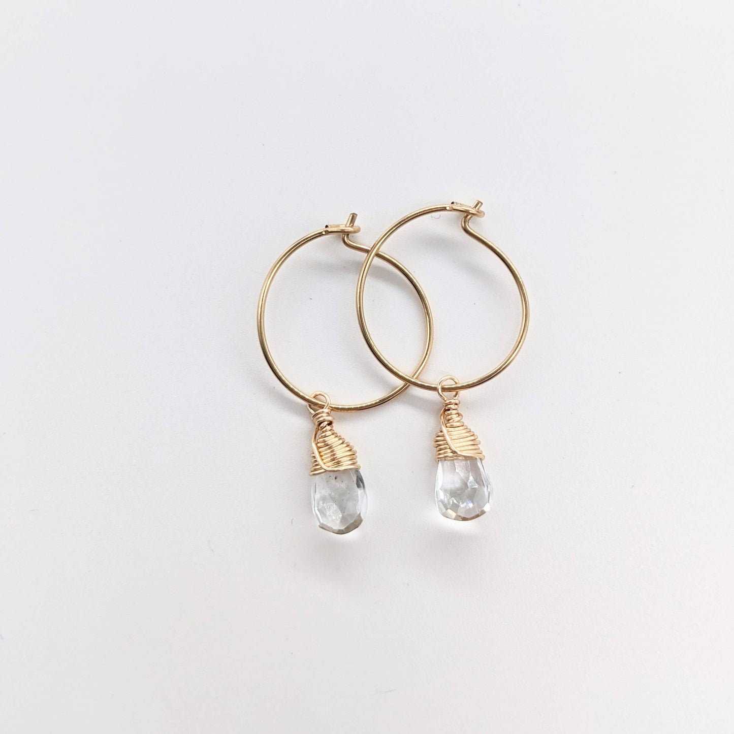 Aqua Quartz Charm Mini Hoop Earrings in 14k Gold Filled