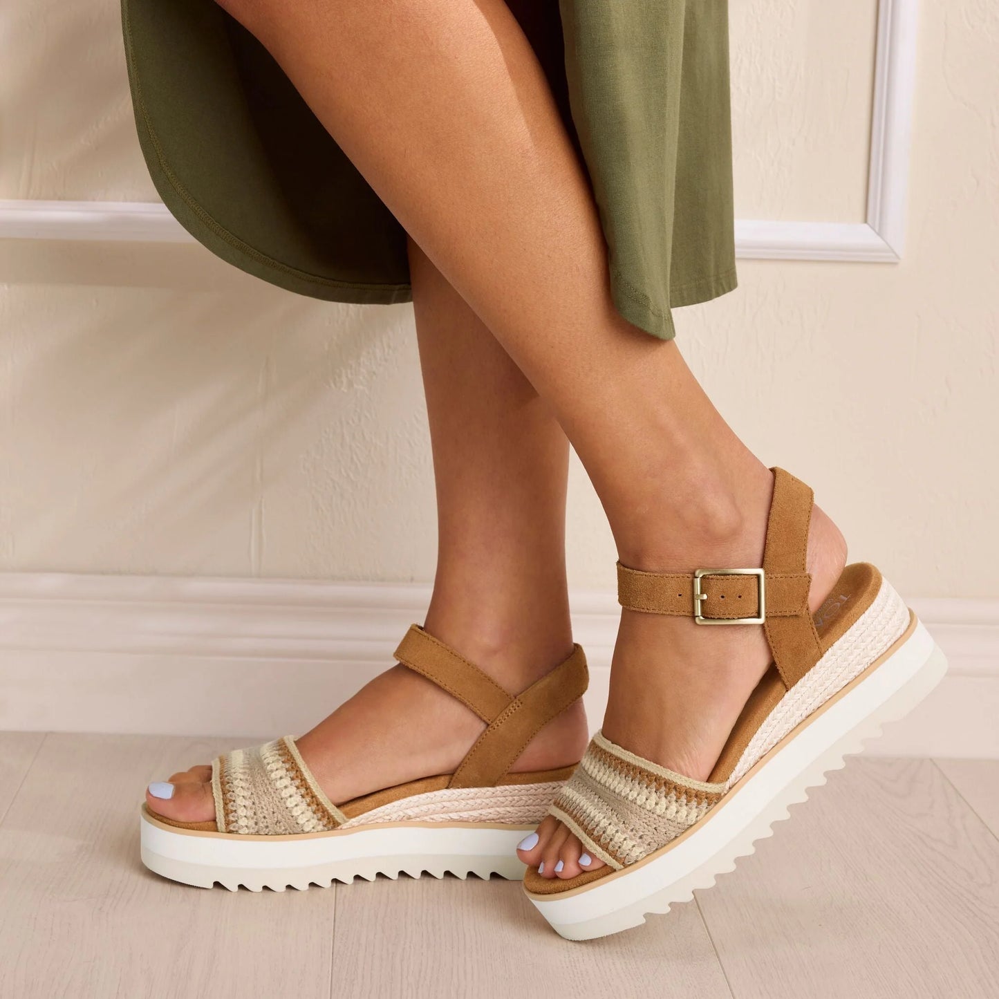 Diana Wedge in Almond Crocheted Suede