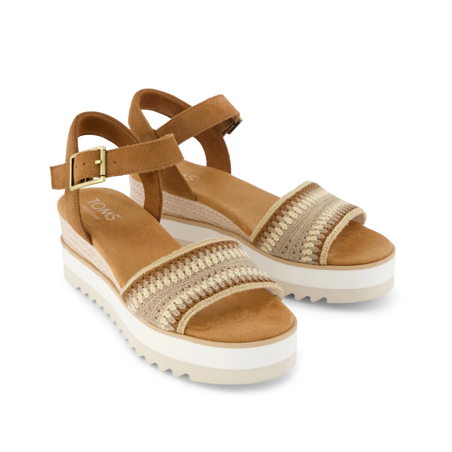 Diana Wedge in Almond Crocheted Suede
