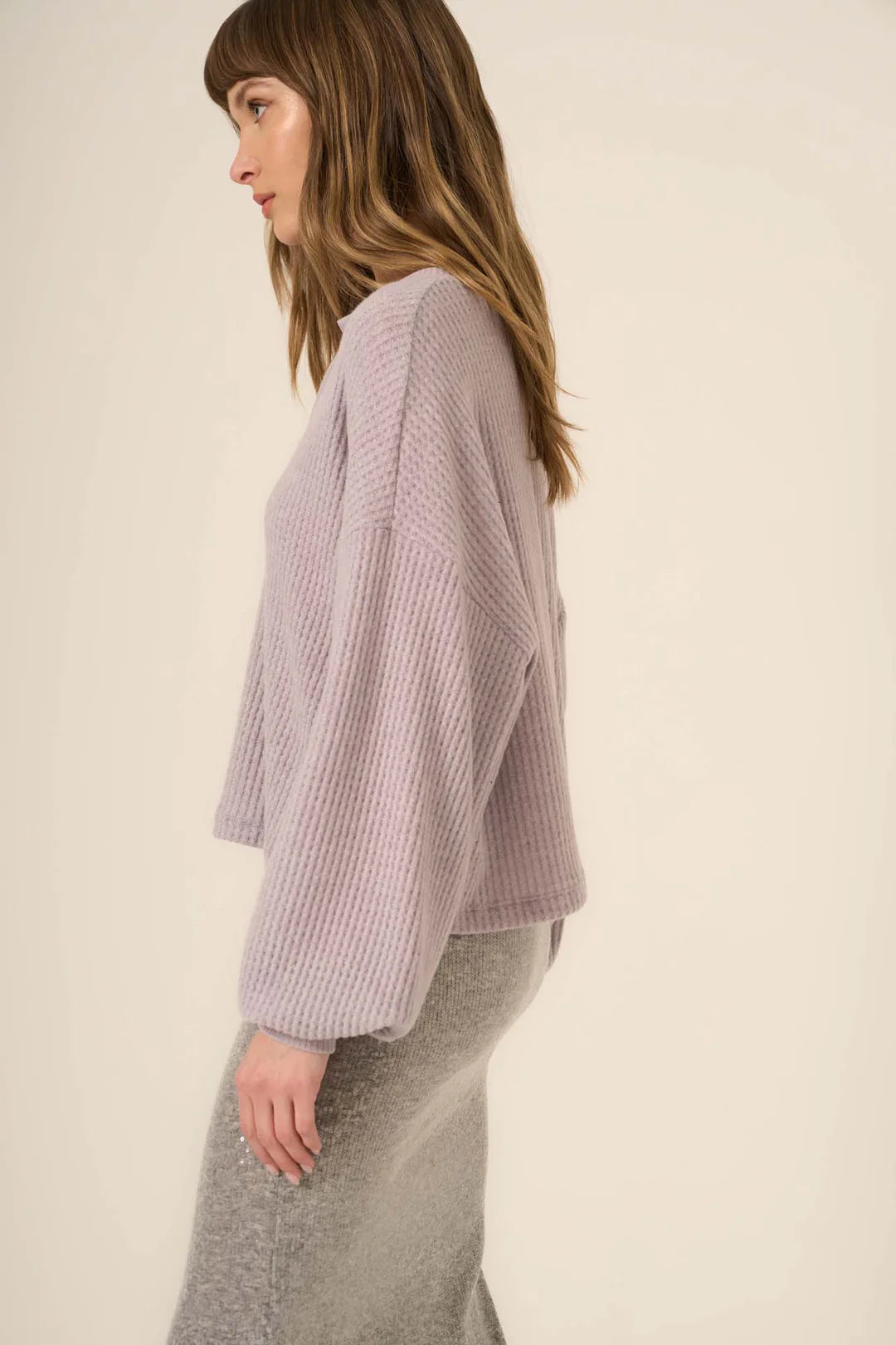 Vinessa Notch Neck Brushed Thermal Top in Shadow