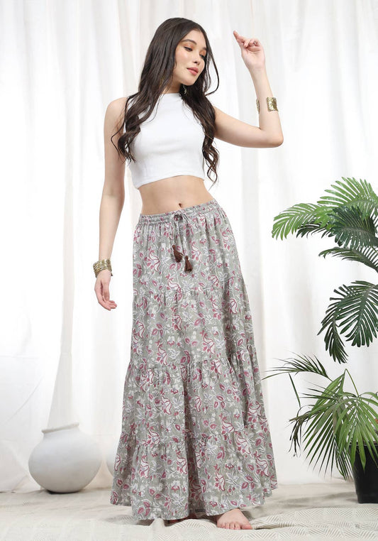 Radha Block Printed Cotton Maxi Skirt