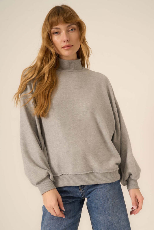 Love Language Brushed Mock Neck in Heather Grey