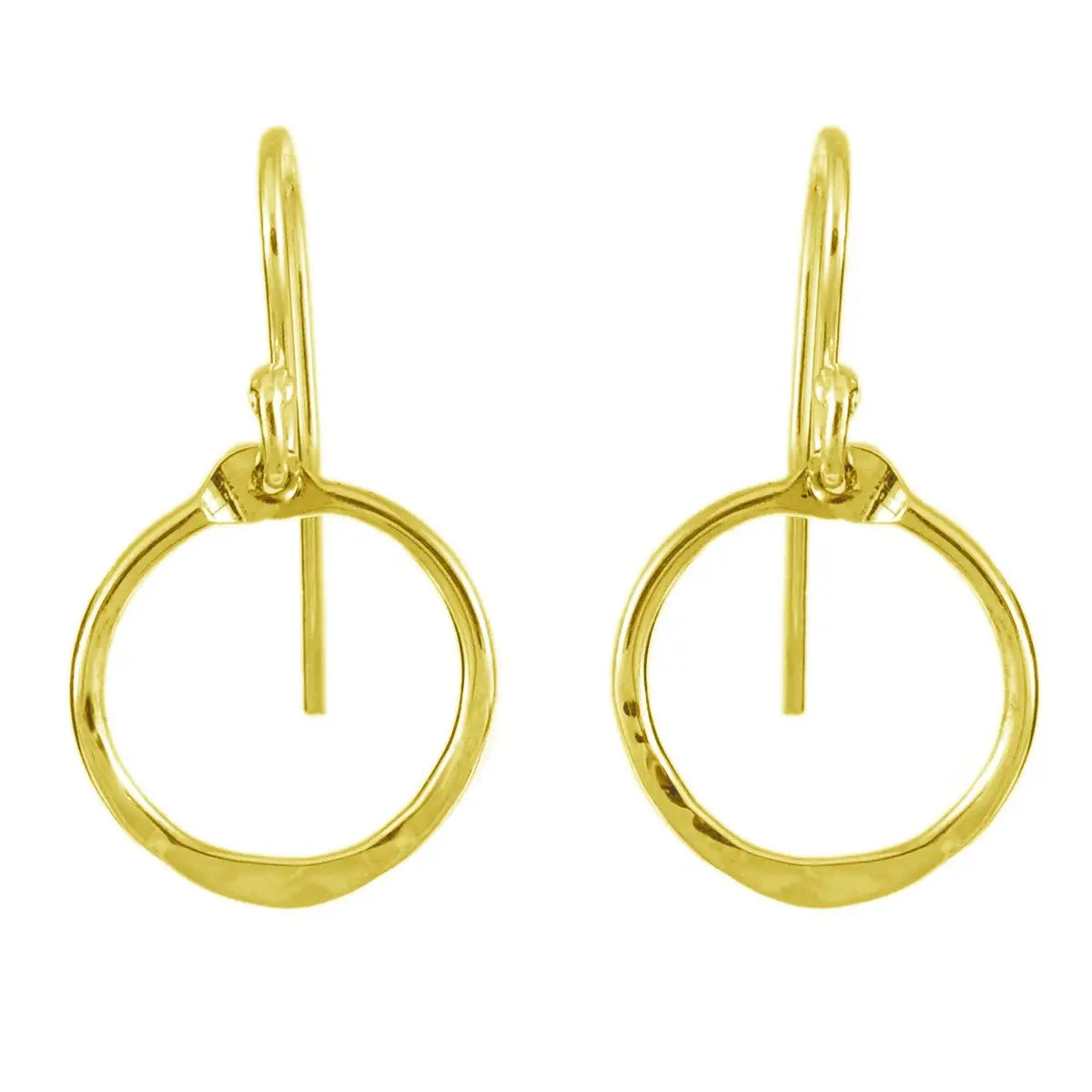 Hammered Small Circle Wire Earrings in Gold