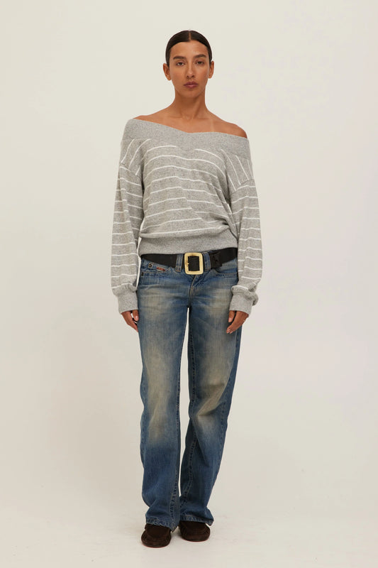 Carmel Pullover in Heather Grey & White