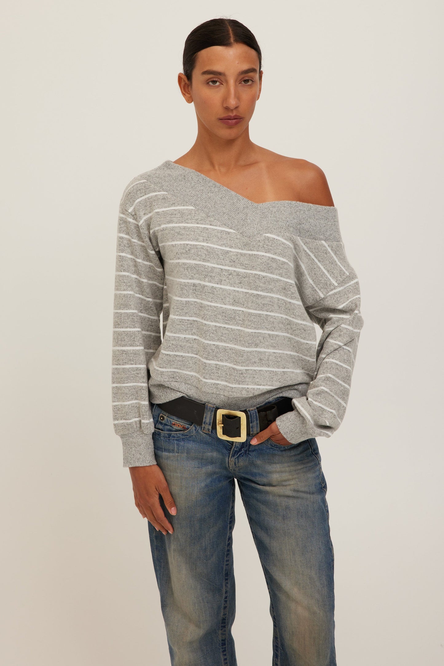 Carmel Pullover in Heather Grey & White