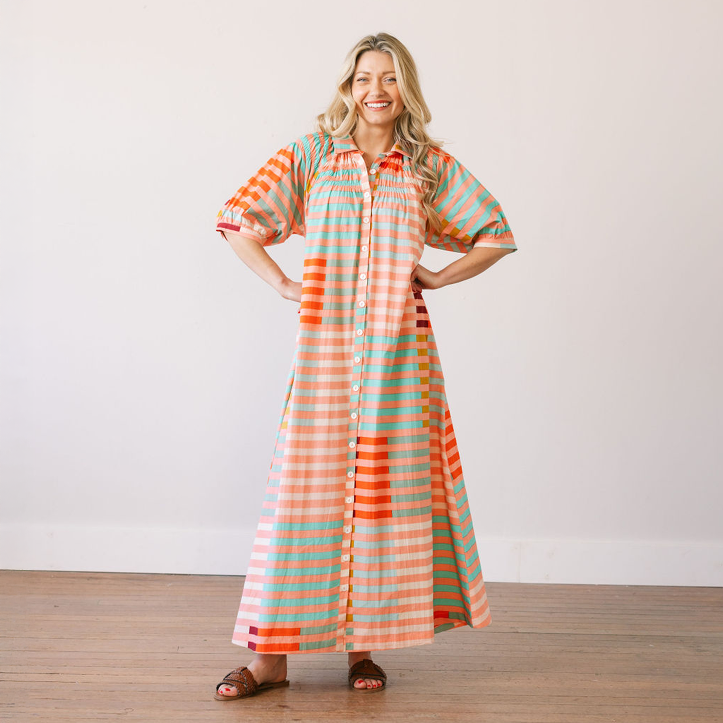 Apricot Colorful Stripe Oasis Dress