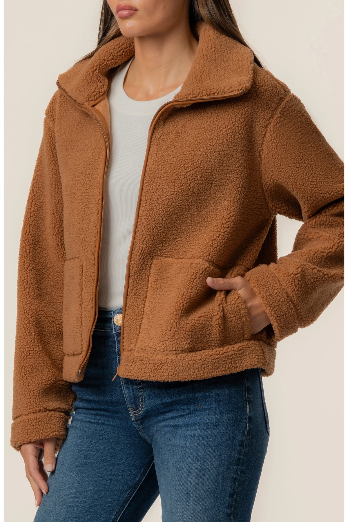 Dena Faux Shearling Jacket in Camel