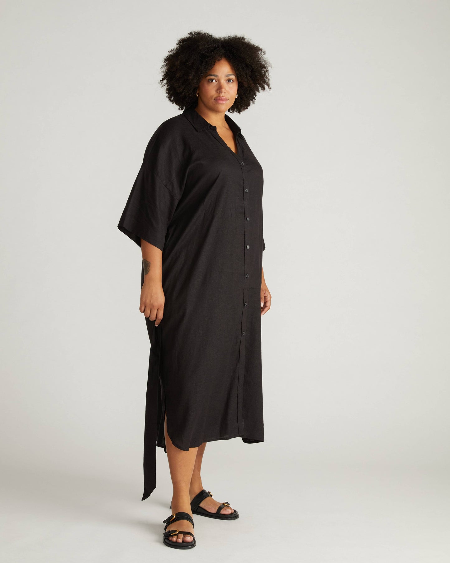 Plaza Linen Shirtdress in Black