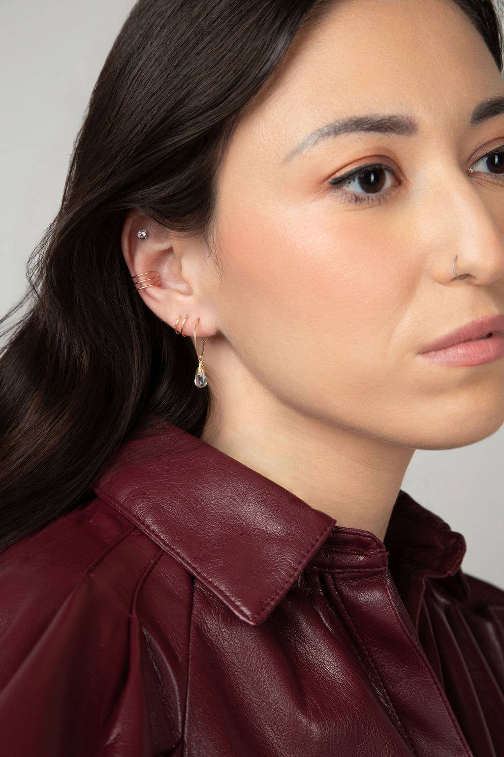 Aqua Quartz Charm Mini Hoop Earrings in 14k Gold Filled