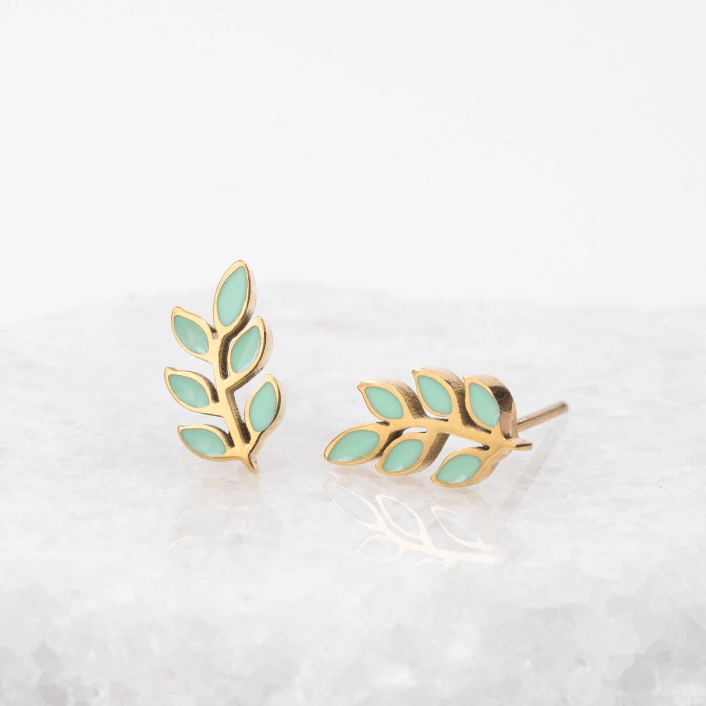 Rowen Leaf Stud Earrings in Mint