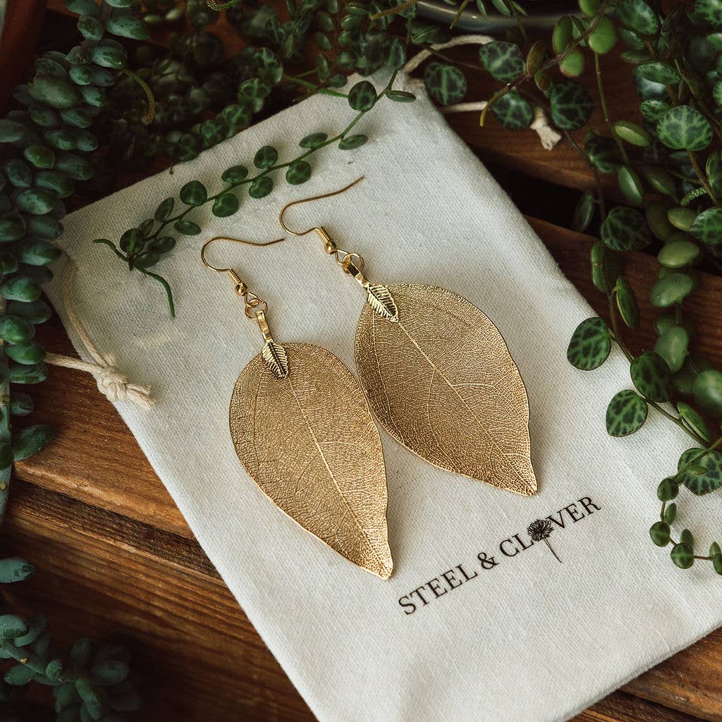 Real Leaf Earring in Gold