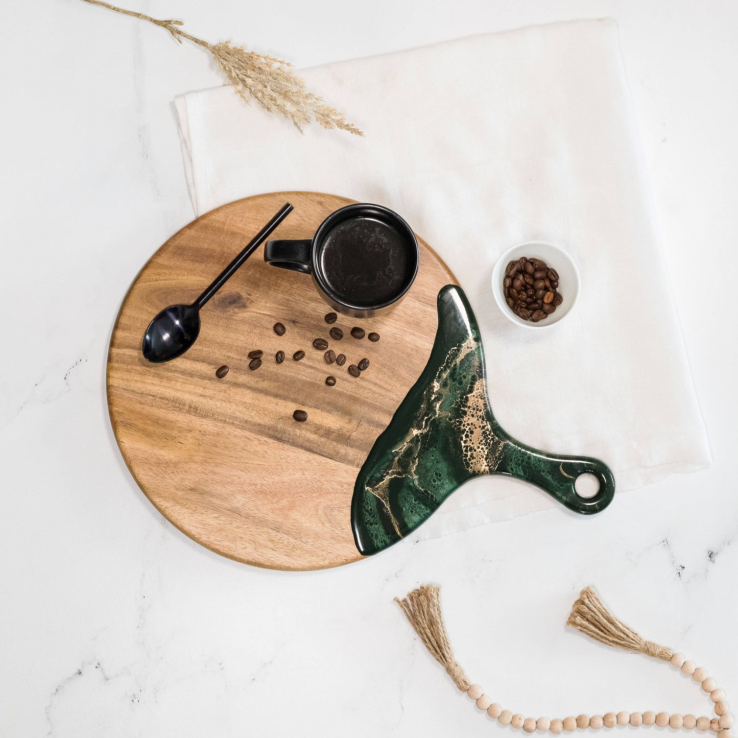 Round Cheese Paddle Acacia Boards in Navy