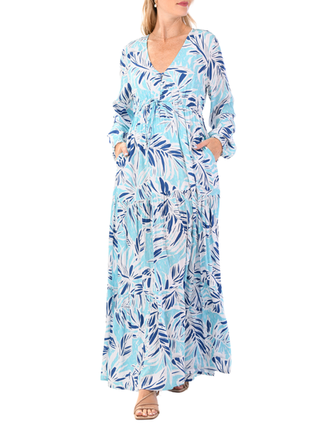 Tulula Dress in Turquoise Blue Palm