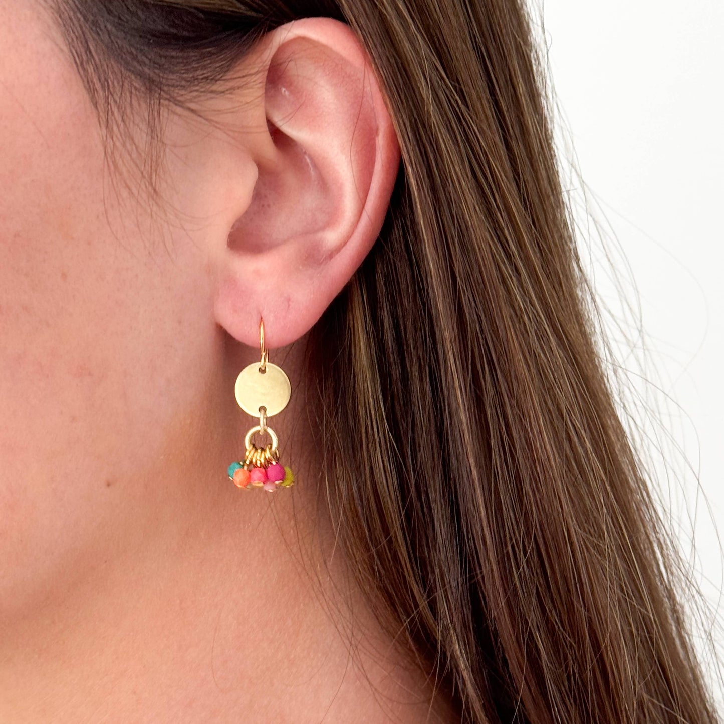 Tiny Beaded Cluster Brass Earrings