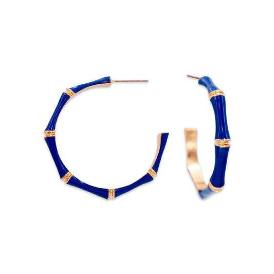 Navy Bamboo Hoop Earrings