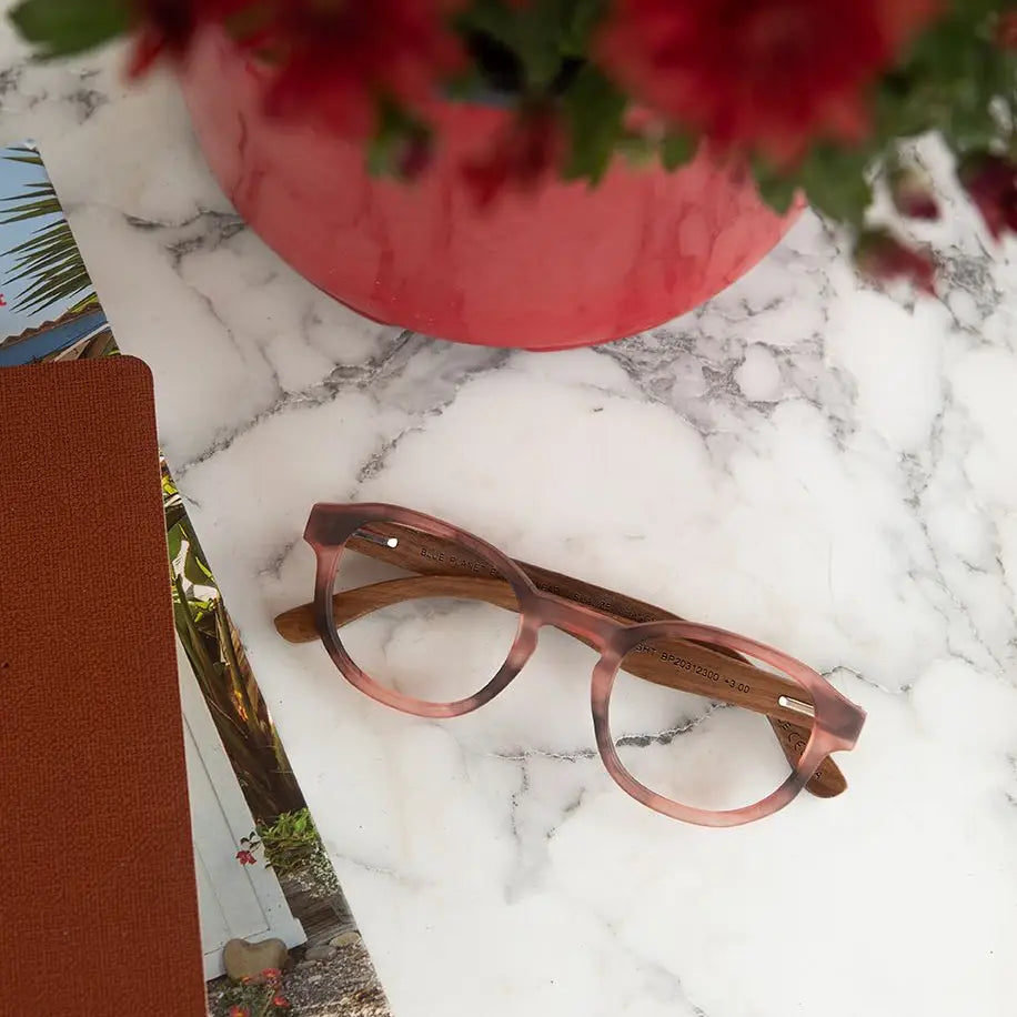 Sunset Readers in Matte Rose Marble and Walnut Wood
