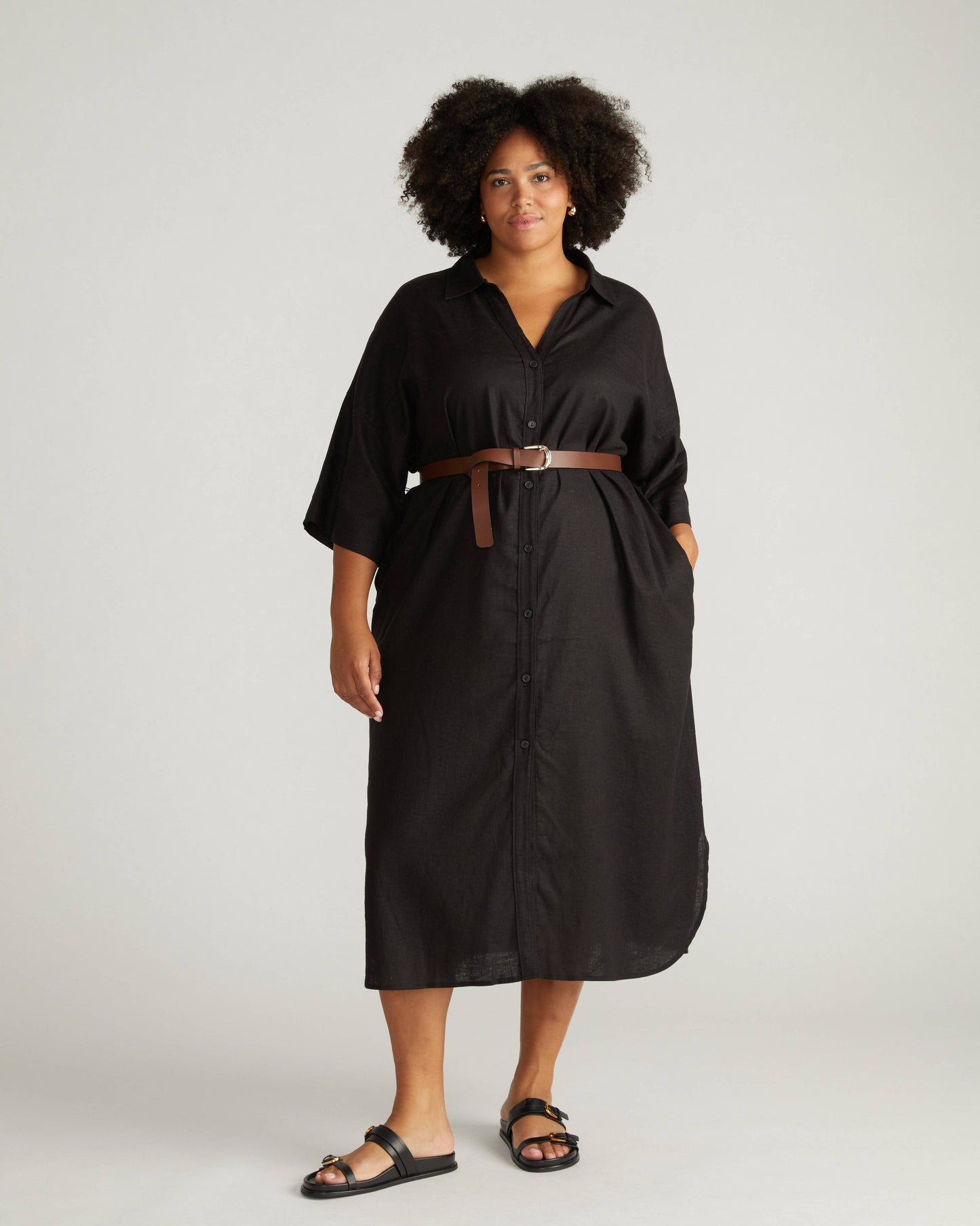 Plaza Linen Shirtdress in Black