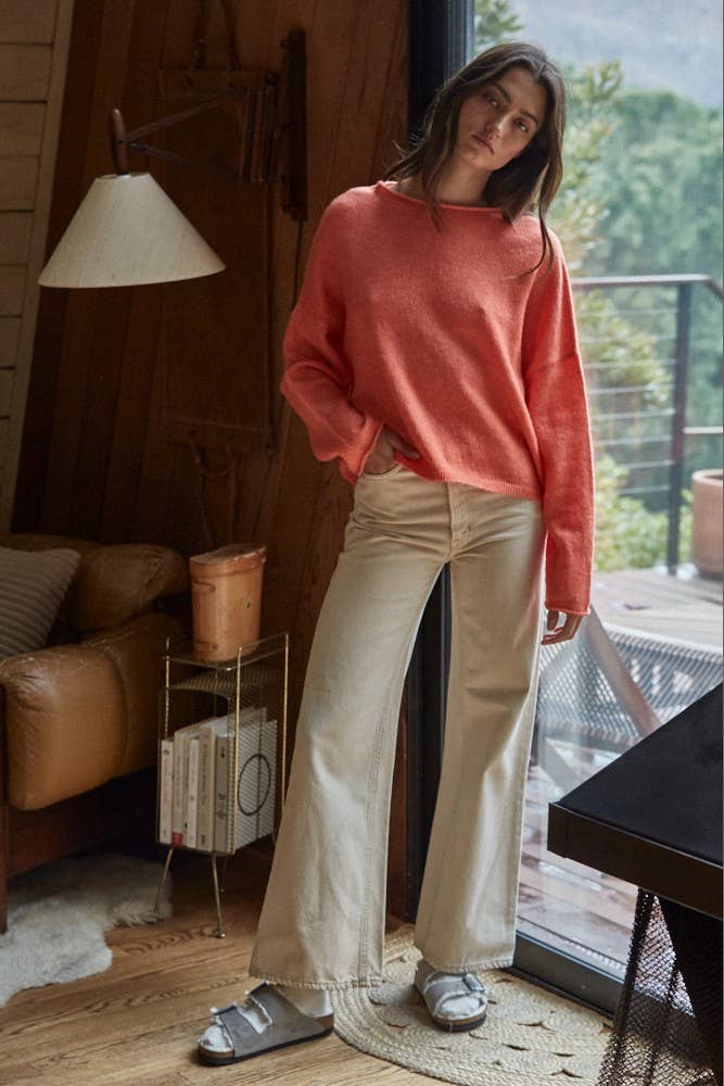 The Cozy Rolled Neck Sweater in Orange