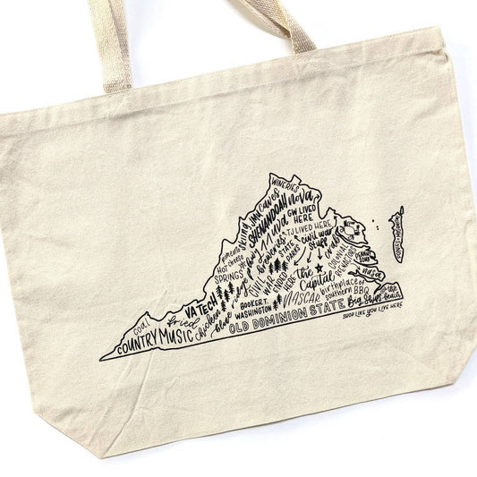 Virginia State Map Tote Bags | Large Canvas Tote Bags