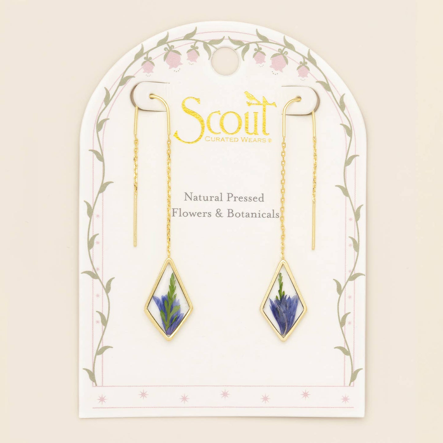 Pressed Flower Thread Earring - Purple Cornflower/Gold