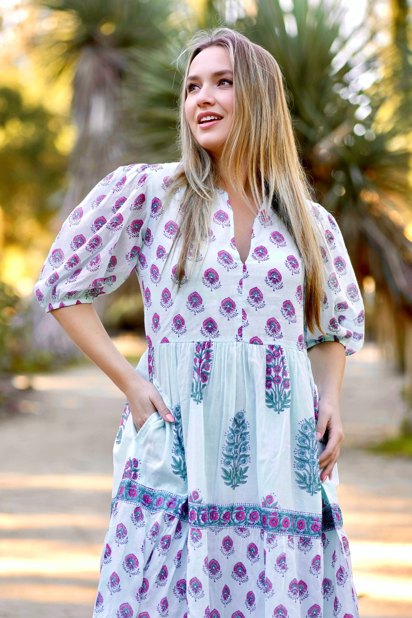 Remi Block Print Maxi Dress Lt. Blue