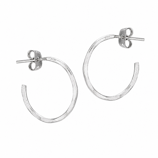 Hammered Post Earrings in Silver (.5")