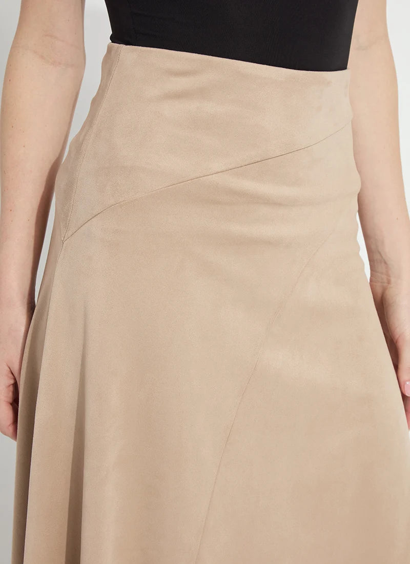 Azalea Asymmetric Hem Vegan Suede Skirt in Salted Caramel