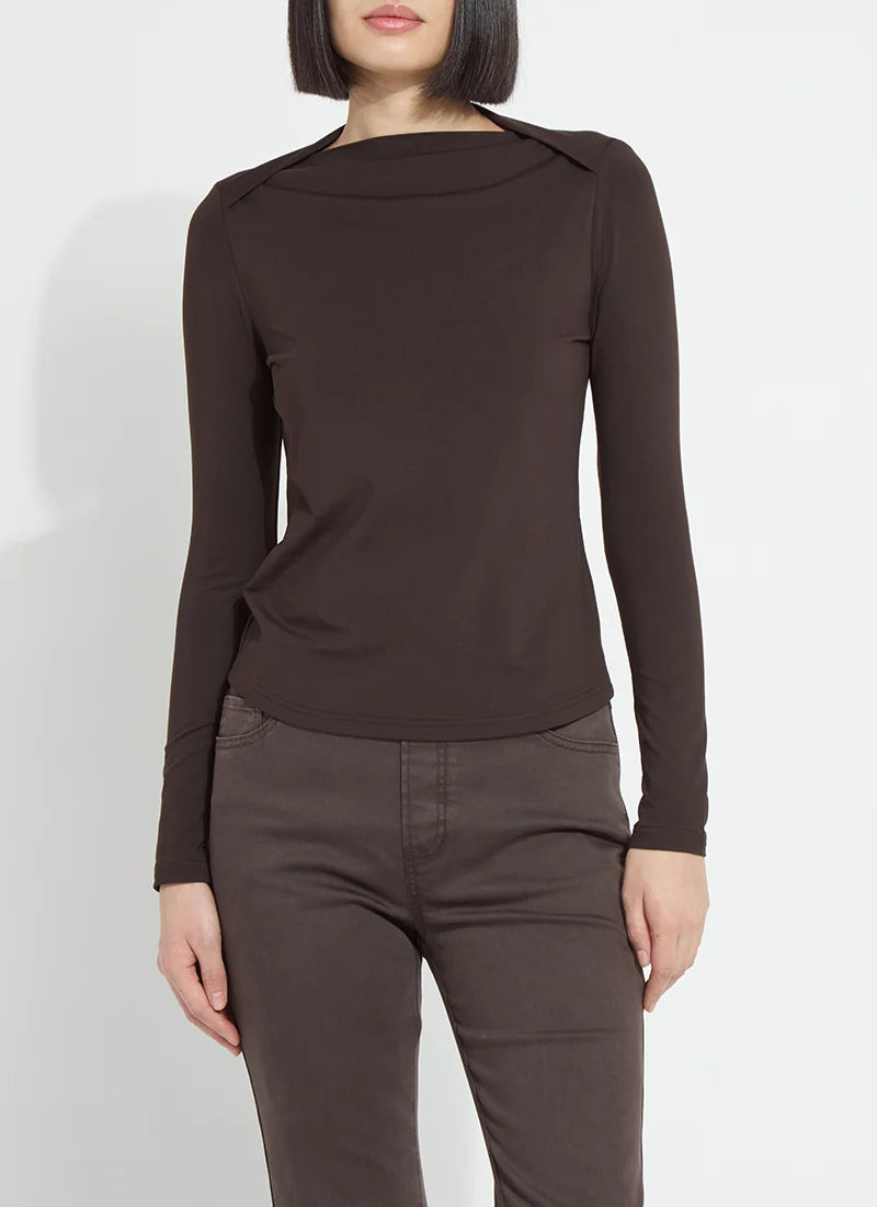 Electra Crossed Boat-Neck Top in Double Espresso