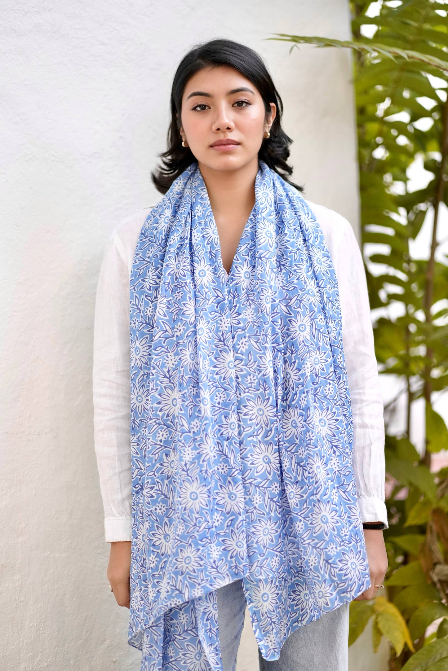 Julie Daisy Cotton Block Print Scarf