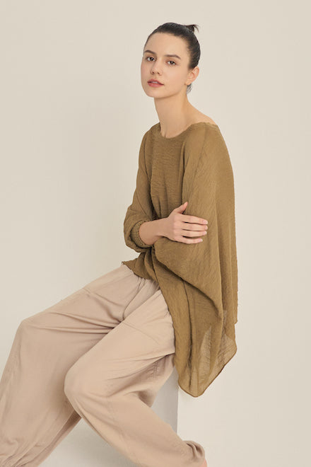 Smocked Sleeve Blouse in Brown Olive